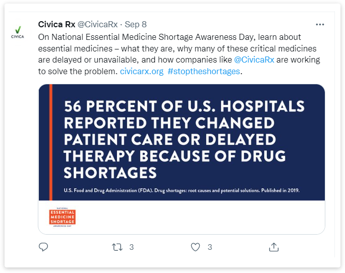 Civica has joined the End Drug Shortages Alliance Twitter post