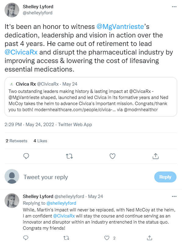 Shelley Lyford thank you post to Martin VanTrieste