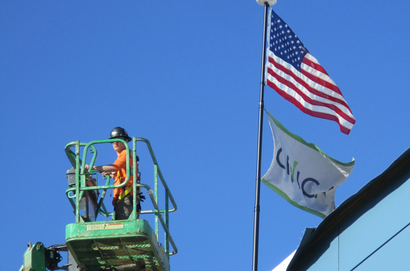 View from the construction of Civica's manufacturing plant in Petersburg, Virginia (left)